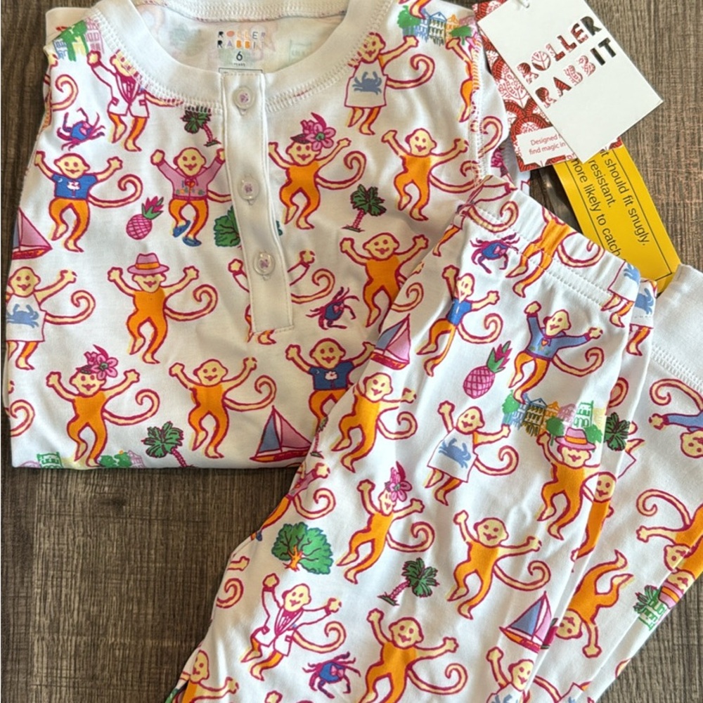 NWT Roller Rabbit - Kids Pajama Set Size 6 in Charleston Monkey